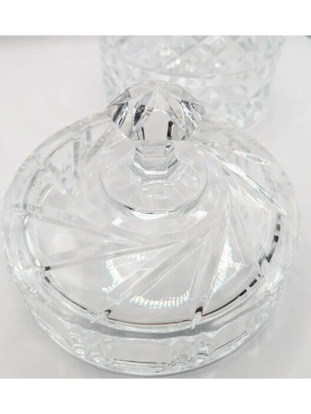 Vintage St. George Lead Crystal Biscuit Barrel Cookie Jar Lidded Fan Pinwheel